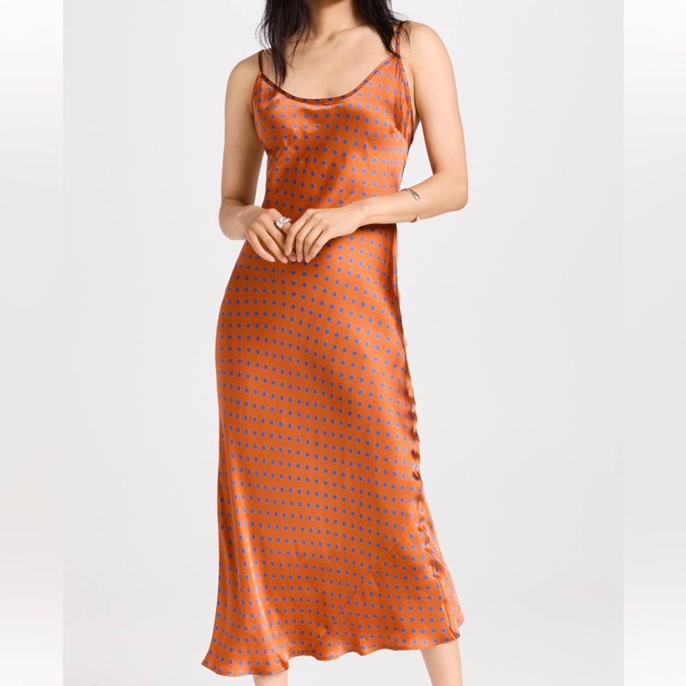 Rachel Comey the Wren Dress orange slip dress with blue polka dots